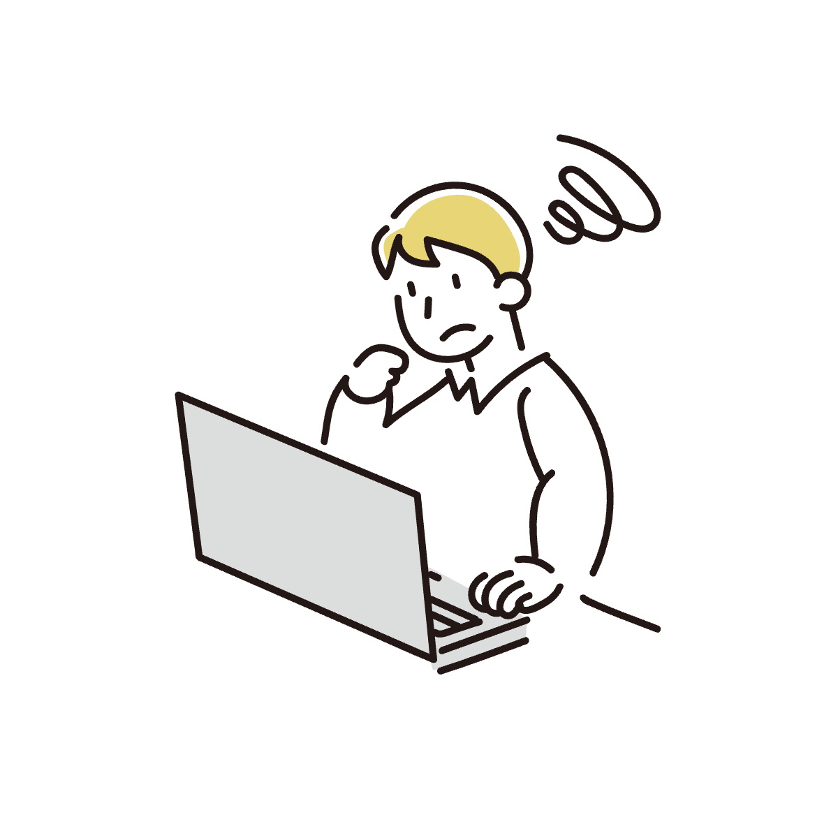 パソコンの使い方に悩む職員のイラスト