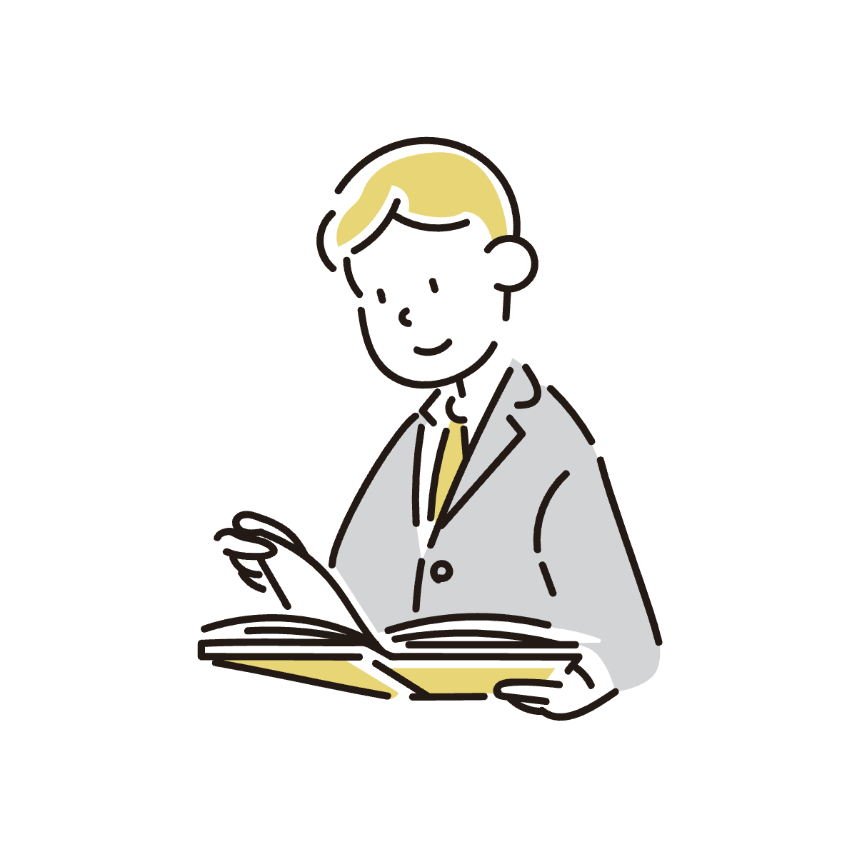 本を読みながら業務知識を学ぶ職員のイラスト