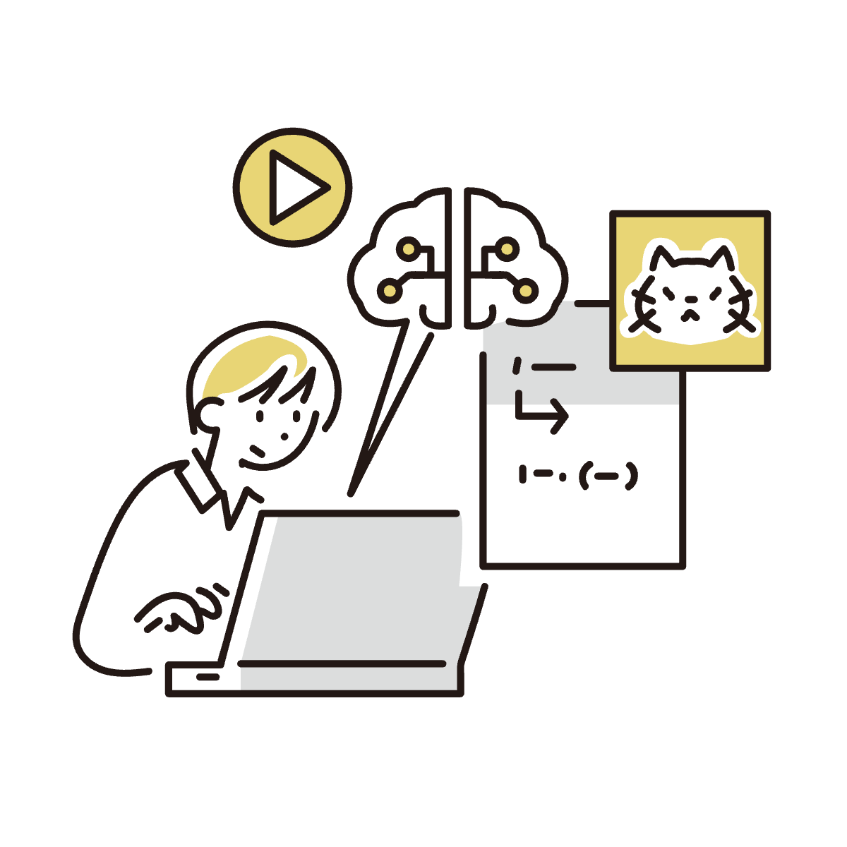 パソコンで生成AIを業務に活用する職員のイラスト